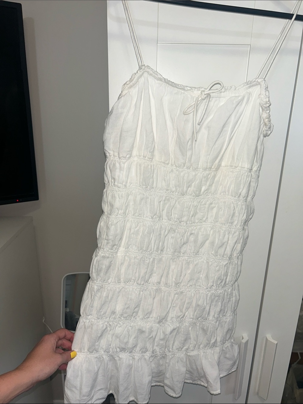 H&M White Smocked Spaghetti Strap Dress